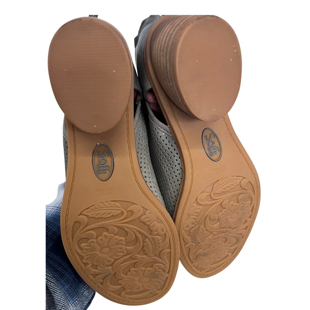 Sofft Carleigh Moon Grey Leather Perforated Peep Toe Block Heel Sandals Size 8.5 - Picture 6 of 7